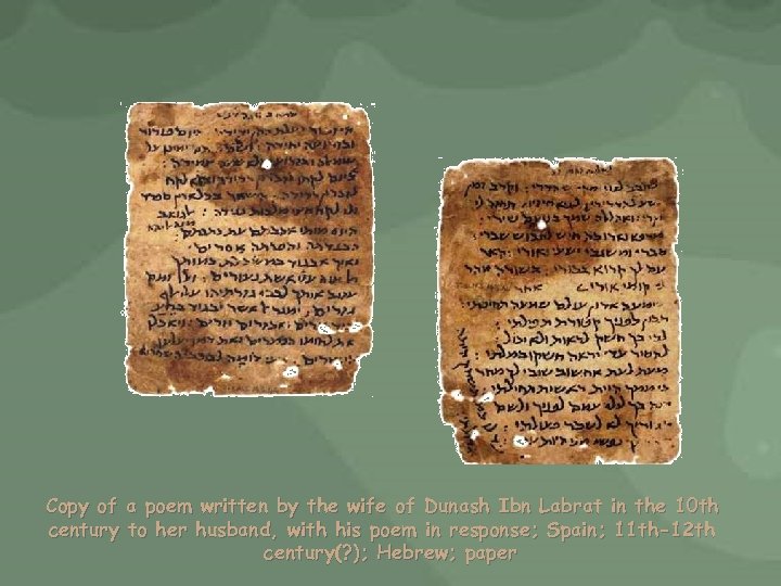 Copy of a poem written by the wife of Dunash Ibn Labrat in the