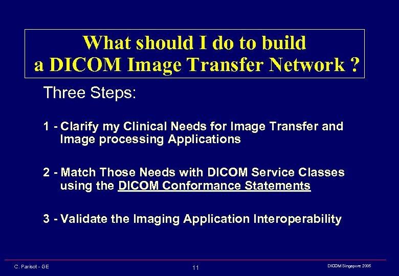 What should I do to build a DICOM Image Transfer Network ? Three Steps: