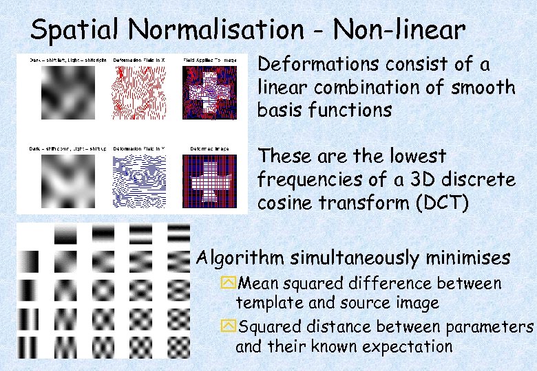 Spatial Normalisation - Non-linear Deformations consist of a linear combination of smooth basis functions