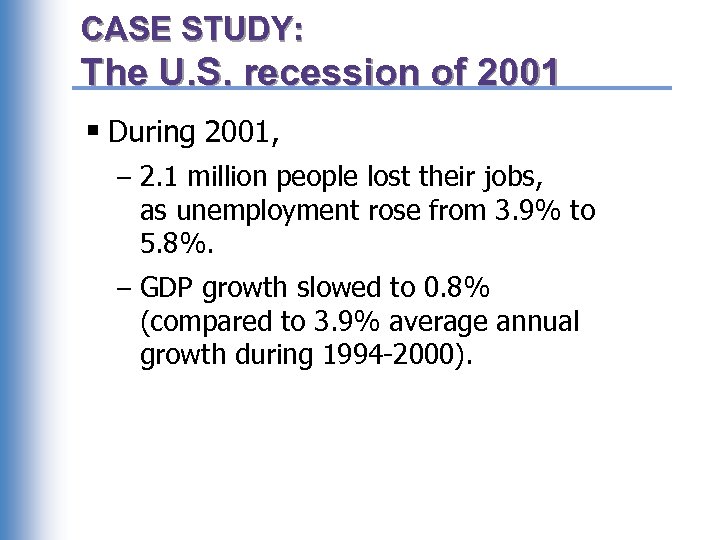 CASE STUDY: The U. S. recession of 2001 § During 2001, – 2. 1