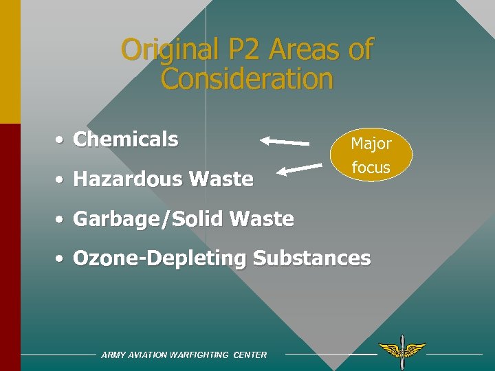 Original P 2 Areas of Consideration • Chemicals • Hazardous Waste Major focus •