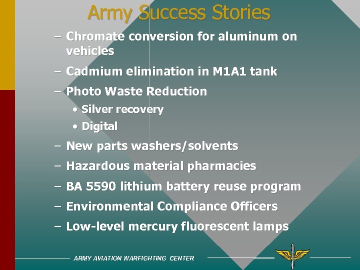 Army Success Stories – Chromate conversion for aluminum on vehicles – Cadmium elimination in