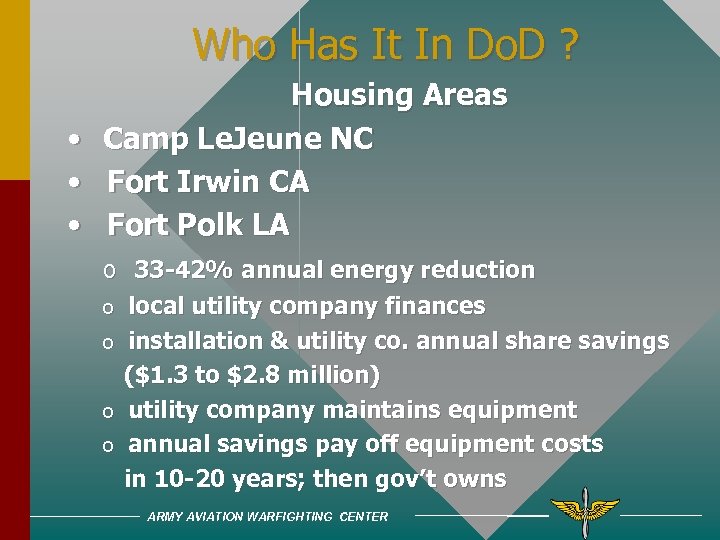 Who Has It In Do. D ? • • • Housing Areas Camp Le.