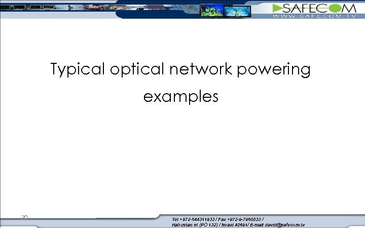 Typical optical network powering examples 20 Tel +972 -544311933 / Fax +972 -9 -7968033