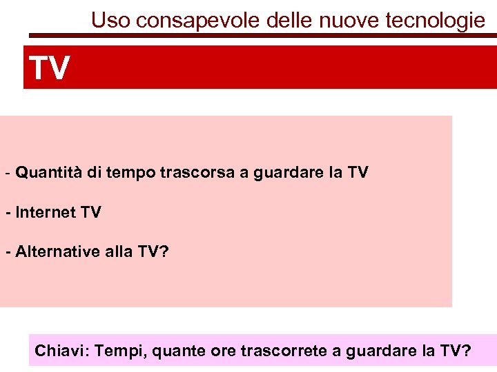Uso consapevole delle nuove tecnologie TV - Quantità di tempo trascorsa a guardare la