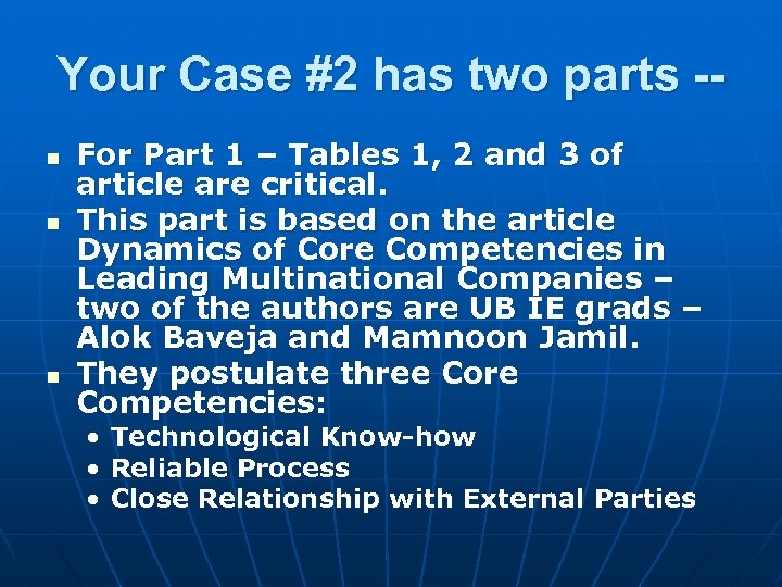 Your Case #2 has two parts -n n n For Part 1 – Tables