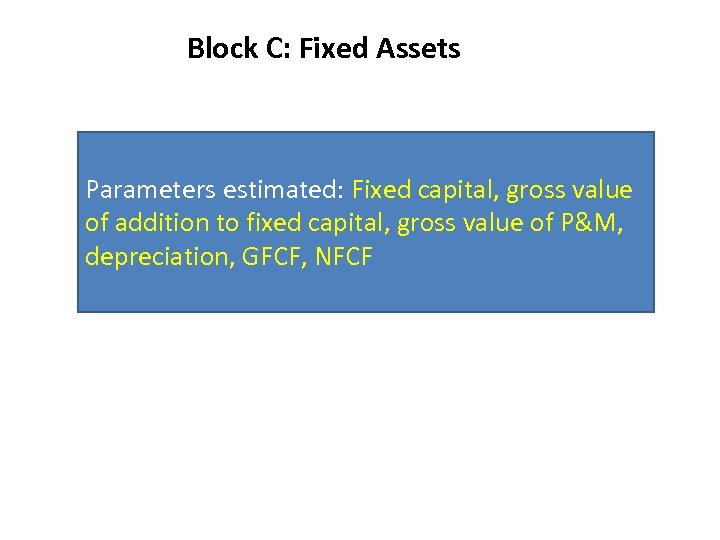 Block C: Fixed Assets Parameters estimated: Fixed capital, gross value of addition to fixed