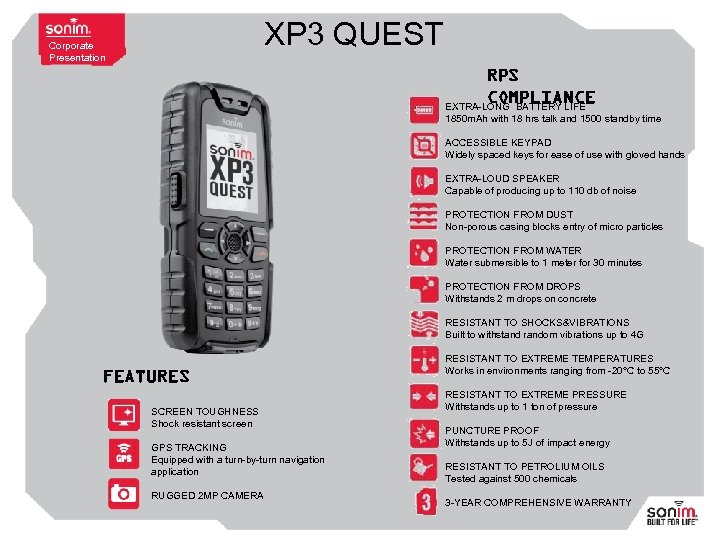 XP 3 QUEST Corporate Presentation RPS COMPLIANCE EXTRA-LONG BATTERY LIFE 1850 m. Ah with