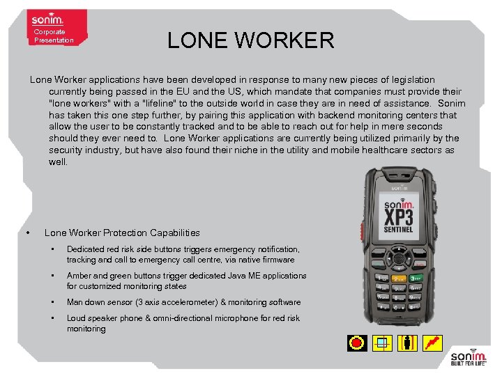 Corporate Presentation LONE WORKER Lone Worker applications have been developed in response to many