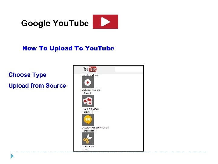 Google You. Tube How To Upload To You. Tube Choose Type Upload from Source