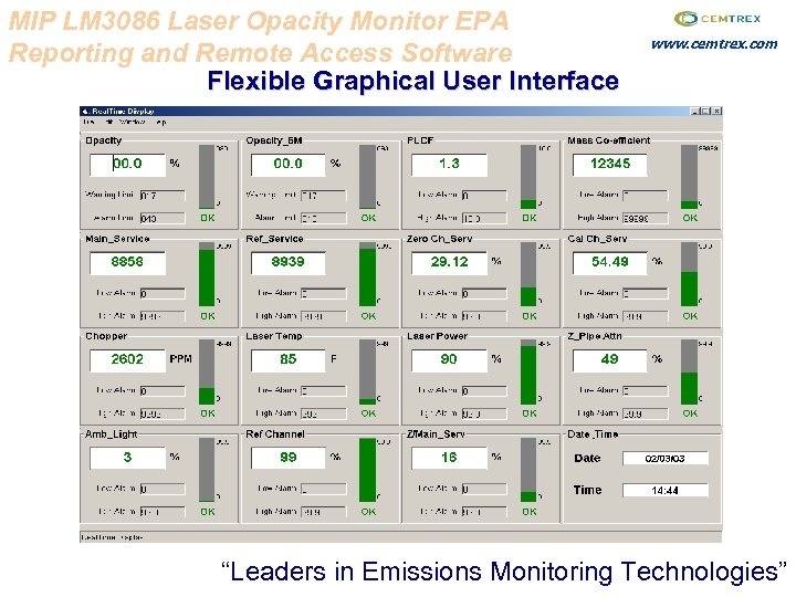 MIP LM 3086 Laser Opacity Monitor EPA Reporting and Remote Access Software Flexible Graphical