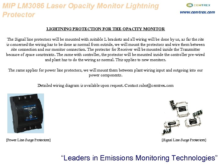 MIP LM 3086 Laser Opacity Monitor Lightning Protector www. cemtrex. com LIGHTNING PROTECTION FOR