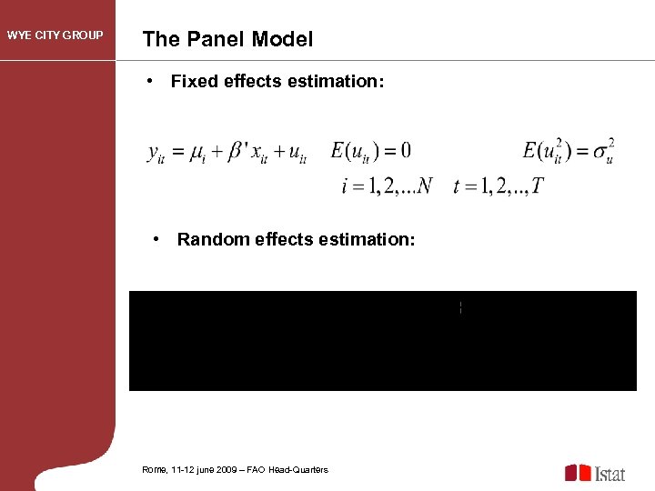 WYE CITY GROUP The Panel Model • Fixed effects estimation: • Random effects estimation: