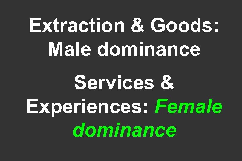 Extraction & Goods: Male dominance Services & Experiences: Female dominance 