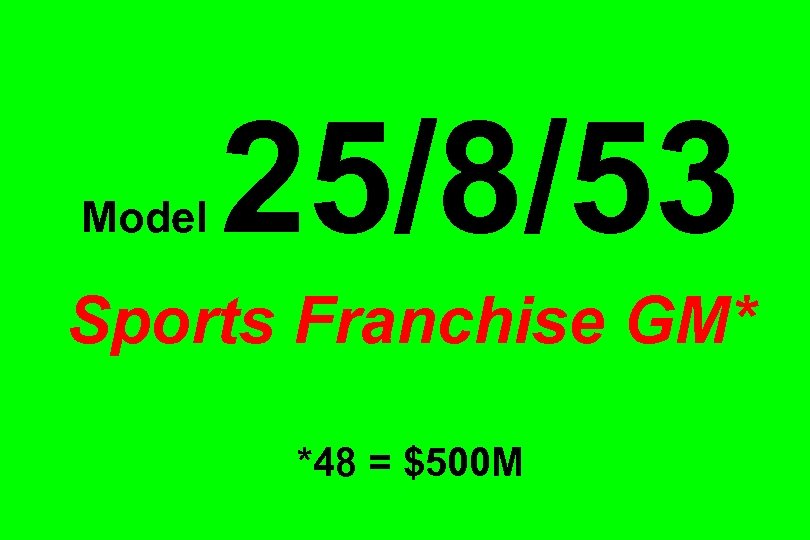 Model 25/8/53 Sports Franchise GM* *48 = $500 M 
