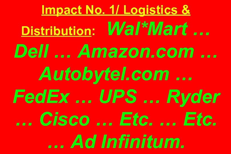 Impact No. 1/ Logistics & Wal*Mart … Dell … Amazon. com … Autobytel. com