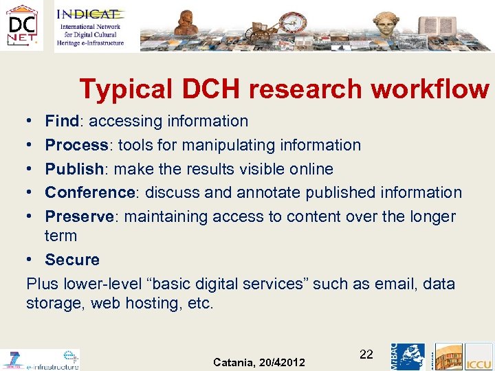 Typical DCH research workflow • • • Find: accessing information Process: tools for manipulating