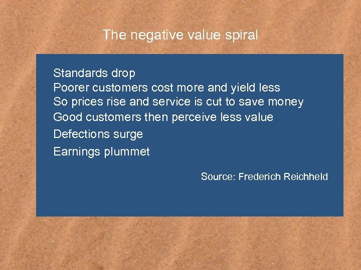 The negative value spiral Standards drop Poorer customers cost more and yield less So