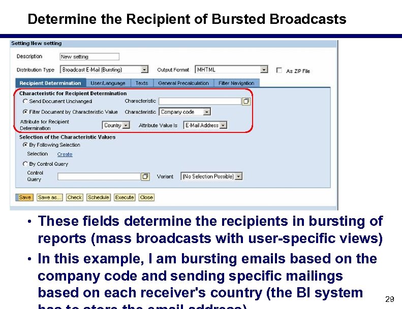 Determine the Recipient of Bursted Broadcasts • These fields determine the recipients in bursting