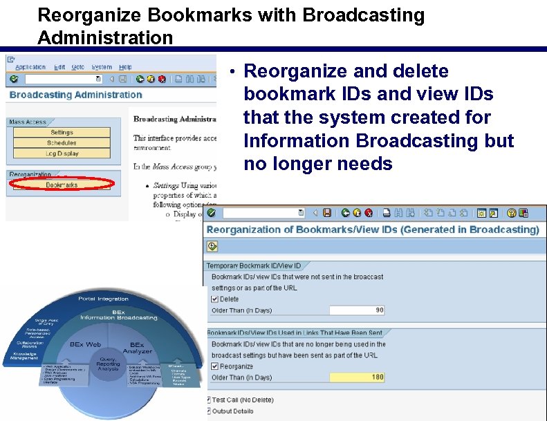 Reorganize Bookmarks with Broadcasting Administration • Reorganize and delete bookmark IDs and view IDs