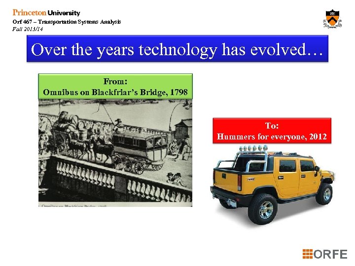 Orf 467 – Transportation Systems Analysis Fall 2013/14 Over the years technology has evolved…