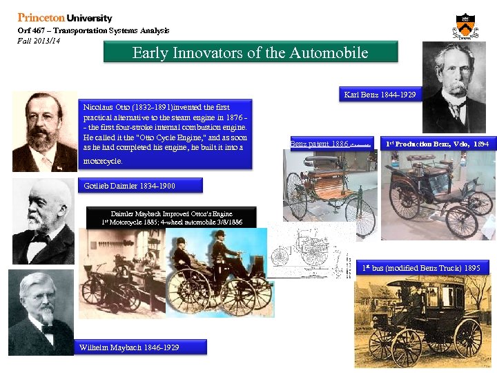 Orf 467 – Transportation Systems Analysis Fall 2013/14 Early Innovators of the Automobile Karl