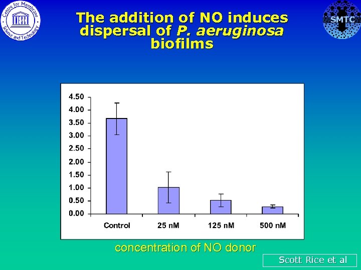 The addition of NO induces dispersal of P. aeruginosa biofilms concentration of NO donor