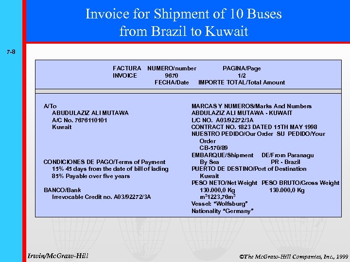 Invoice for Shipment of 10 Buses from Brazil to Kuwait 7 -8 FACTURA INVOICE