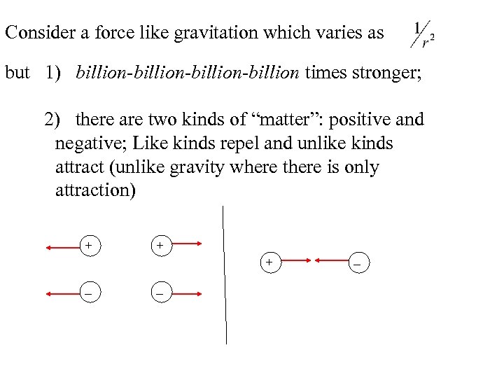 Consider a force like gravitation which varies as but 1) billion-billion-billion times stronger; 2)