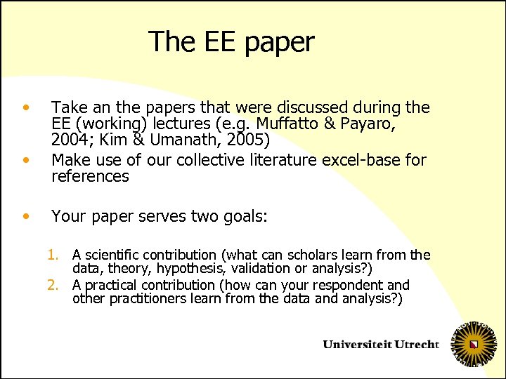 The EE paper • • • Take an the papers that were discussed during
