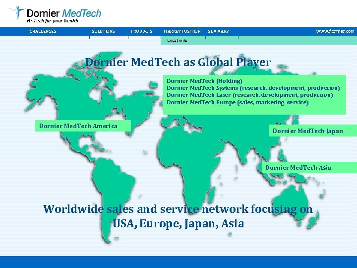 Hi-Tech your health Hi-Tech forfor your health CHALLENGES SOLUTIONS PRODUCTS MARKET POSITION www. dornier.