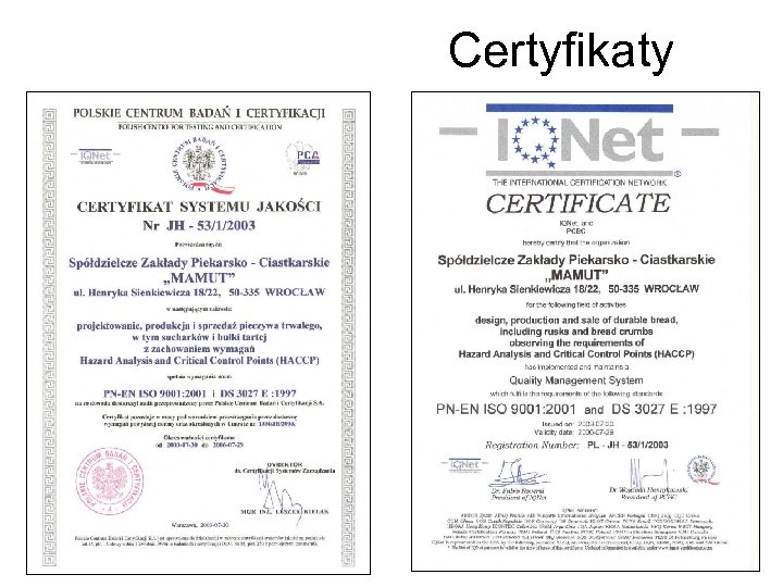 Certyfikaty 