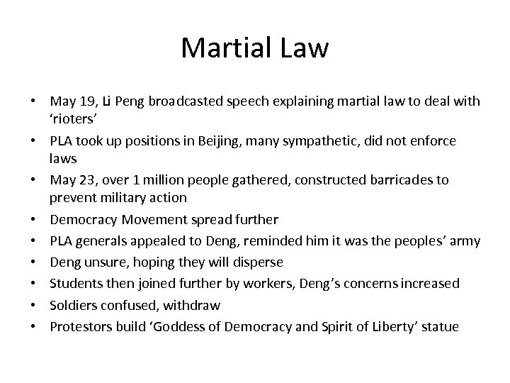 Martial Law • May 19, Li Peng broadcasted speech explaining martial law to deal