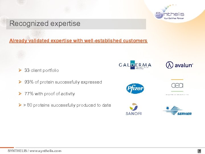 Recognized expertise Already validated expertise with well-established customers Ø 33 client portfolio Ø 93%