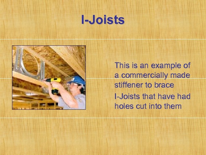 I-Joists This is an example of a commercially made stiffener to brace I-Joists that