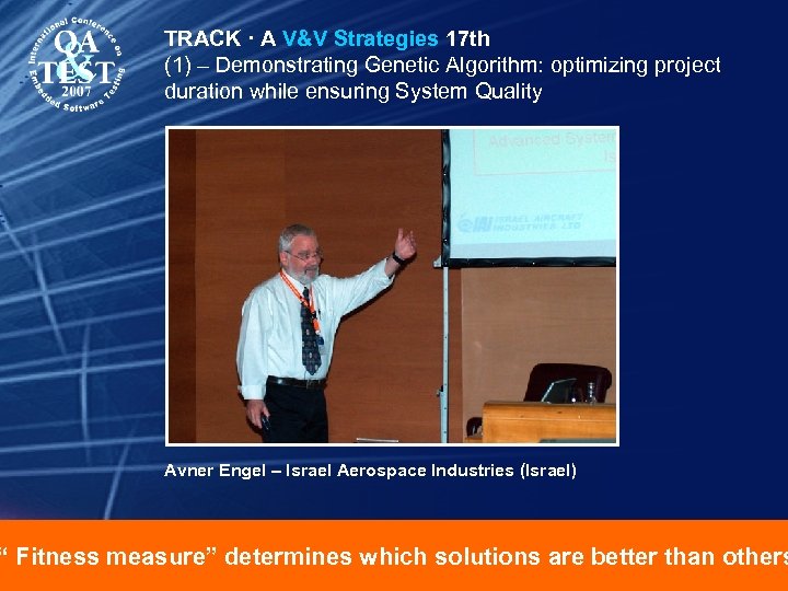 TRACK · A V&V Strategies 17 th (1) – Demonstrating Genetic Algorithm: optimizing project