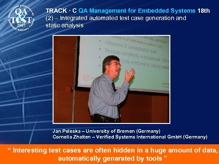 TRACK · C QA Management for Embedded Systems 18 th (2) – Integrated automated