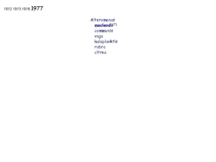 1972 1973 1976 1977 Alteromonas macleodii(T) communis vaga haloplanktis rubra citrea FEMS 2006 Madrid,