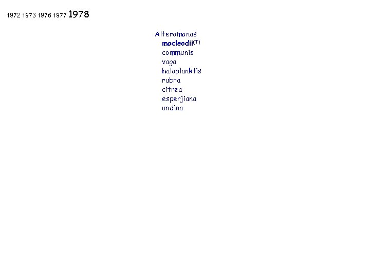 1972 1973 1976 1977 1978 Alteromonas macleodii(T) communis vaga haloplanktis rubra citrea esperjiana undina
