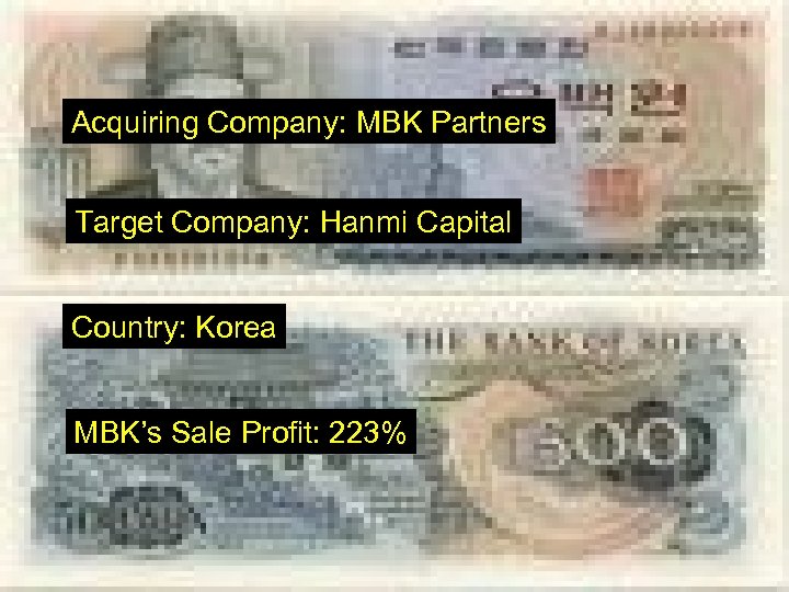 Acquiring Company: MBK Partners Target Company: Hanmi Capital Country: Korea MBK’s Sale Profit: 223%