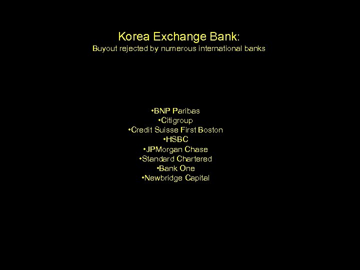 Korea Exchange Bank: Buyout rejected by numerous international banks • BNP Paribas • Citigroup