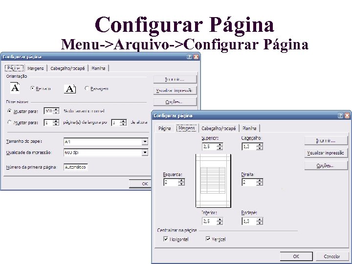 Configurar Página Menu->Arquivo->Configurar Página 