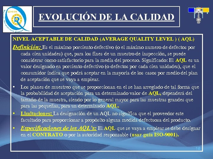 EVOLUCIÓN DE LA CALIDAD NIVEL ACEPTABLE DE CALIDAD (AVERAGE QUALITY LEVEL ) ( AQL)