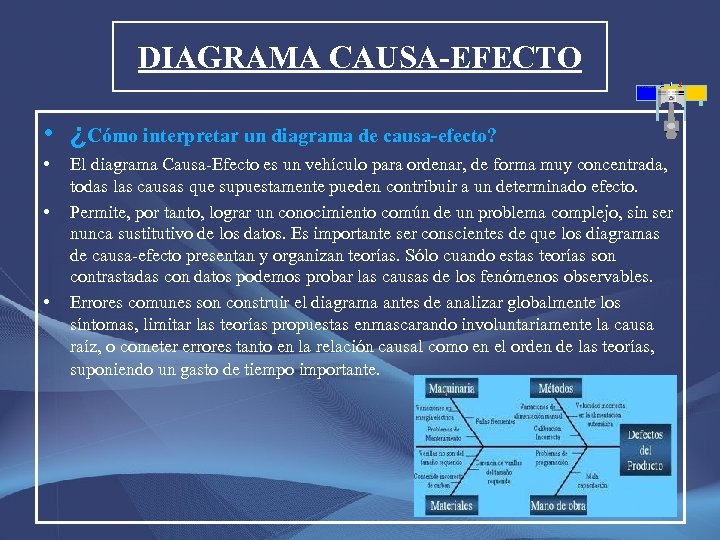 DIAGRAMA CAUSA-EFECTO • ¿Cómo interpretar un diagrama de causa-efecto? • • • El diagrama