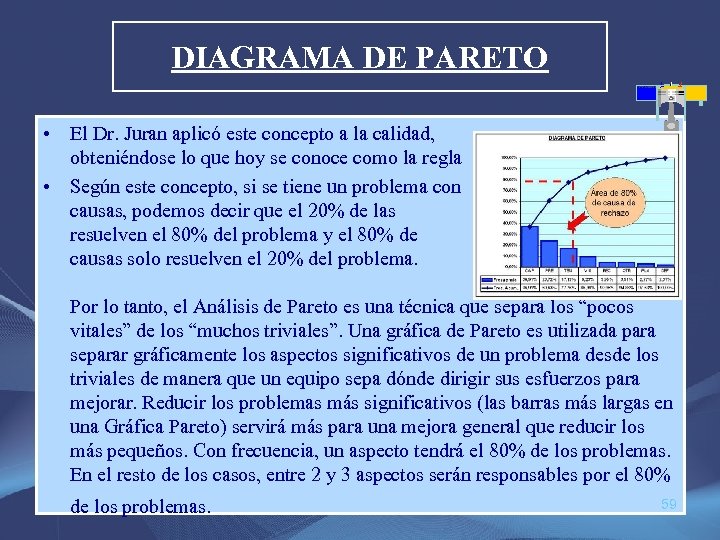 DIAGRAMA DE PARETO • El Dr. Juran aplicó este concepto a la calidad, obteniéndose