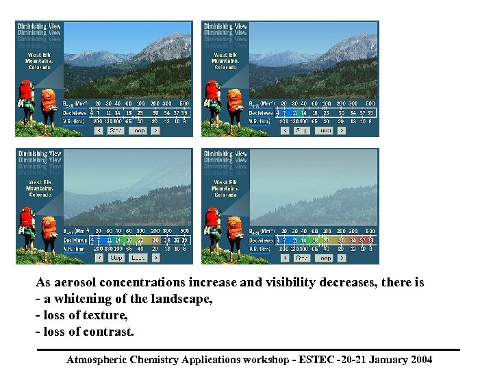 As aerosol concentrations increase and visibility decreases, there is - a whitening of the