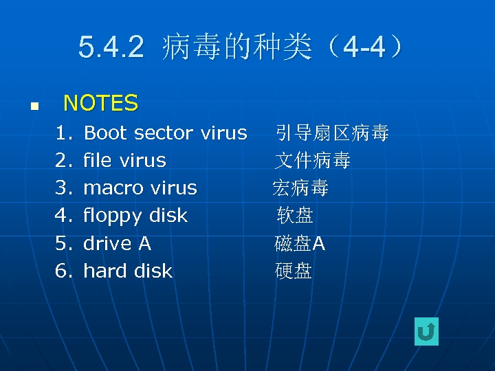 5. 4. 2 病毒的种类（4 -4） n NOTES 1. 2. 3. 4. 5. 6. Boot