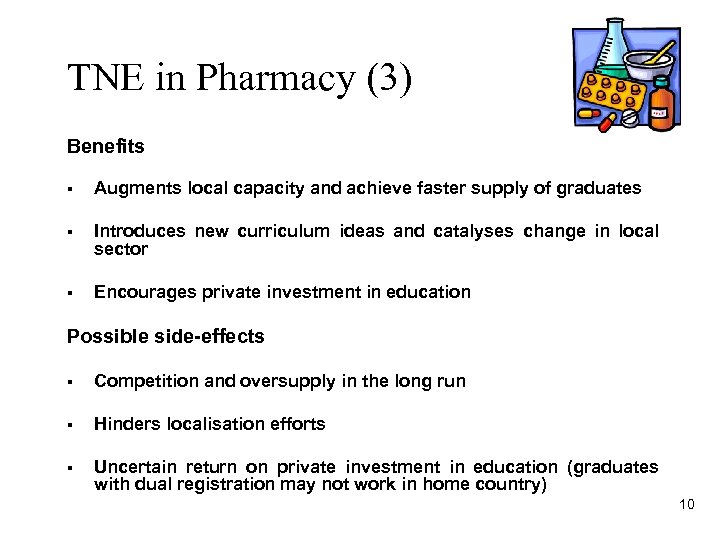 TNE in Pharmacy (3) Benefits § Augments local capacity and achieve faster supply of