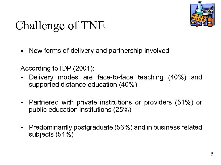 Challenge of TNE § New forms of delivery and partnership involved According to IDP