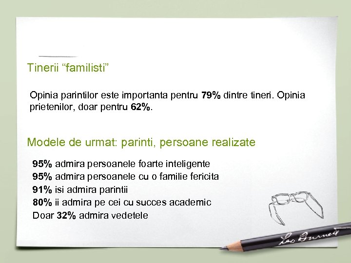 Tinerii “familisti” Opinia parintilor este importanta pentru 79% dintre tineri. Opinia prietenilor, doar pentru